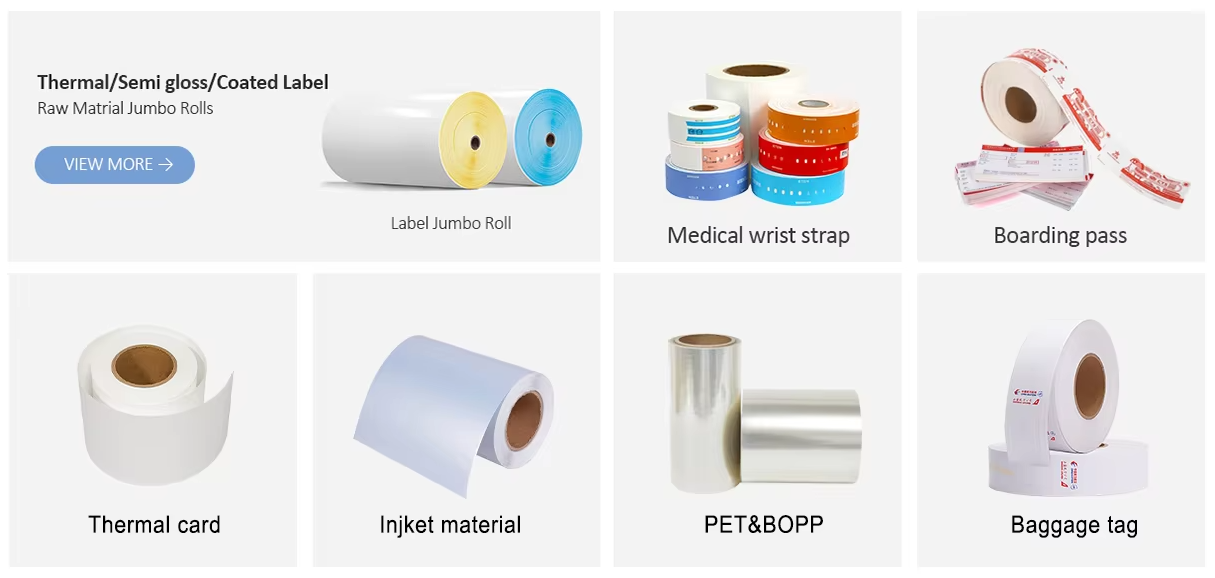 Various functional label materials including fruit labels, wet wipe seals, and luggage tags